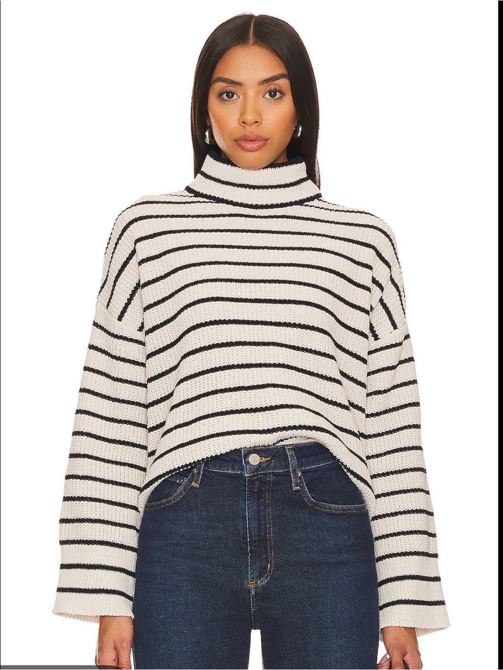 Sanctuary Cream and Black Striped Turtleneck Sweater